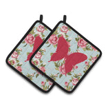 Caroline'S Treasures Butterfly Shabby Chic Blue Roses Pair Of Pot Holders Bb1048-Rs-Bu-Pthd, 7.5Hx7.5W, Multicolor