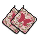 Caroline'S Treasures Butterfly Shabby Chic Pink Roses Pair Of Pot Holders Bb1048-Rs-Pk-Pthd, 7.5Hx7.5W, Multicolor