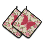 Caroline'S Treasures Butterfly Shabby Chic Yellow Roses Pair Of Pot Holders Bb1048-Rs-Yw-Pthd, 7.5Hx7.5W, Multicolor