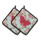 Caroline'S Treasures Butterfly Shabby Chic Blue Roses Pair Of Pot Holders Bb1049-Rs-Bu-Pthd, 7.5Hx7.5W, Multicolor