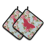 Caroline'S Treasures Butterfly Shabby Chic Blue Roses Pair Of Pot Holders Bb1050-Rs-Bu-Pthd, 7.5Hx7.5W, Multicolor