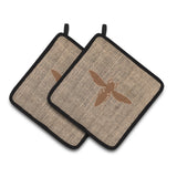 Caroline'S Treasures Yellow Jacket Faux Burlap & Brown Pair Of Pot Holders Bb1053-Bl-Bn-Pthd, 7.5Hx7.5W, Multicolor