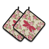 Caroline'S Treasures Moth Shabby Chic Yellow Roses Pair Of Pot Holders Bb1055-Rs-Yw-Pthd, 7.5Hx7.5W, Multicolor