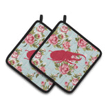 Caroline'S Treasures Beetle Shabby Chic Blue Roses Pair Of Pot Holders Bb1056-Rs-Bu-Pthd, 7.5Hx7.5W, Multicolor