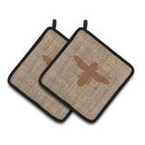 Caroline'S Treasures Bee Faux Burlap & Brown Pair Of Pot Holders Bb1057-Bl-Bn-Pthd, 7.5Hx7.5W, Multicolor