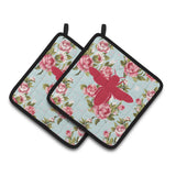 Caroline'S Treasures Bee Shabby Chic Blue Roses Pair Of Pot Holders Bb1057-Rs-Bu-Pthd, 7.5Hx7.5W, Multicolor