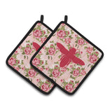 Caroline'S Treasures Bb1057-Rs-Pk-Pthd Bee Shabby Chic Pink Roses Pot Holders (1 Pair), 7.5 X 7.5, Multicolor