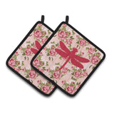 Caroline'S Treasures Dragonfly Shabby Chic Pink Roses Pair Of Pot Holders Bb1062-Rs-Pk-Pthd, 7.5Hx7.5W, Multicolor