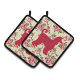 Caroline'S Treasures Afghan Hound Shabby Chic Yellow Roses Pair Of Pot Holders Bb1066-Rs-Yw-Pthd, 7.5Hx7.5W, Multicolor