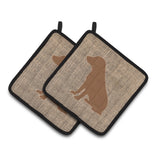 Caroline'S Treasures Boykin Spaniel Faux Burlap & Brown Pair Of Pot Holders Bb1070-Bl-Bn-Pthd, 7.5Hx7.5W, Multicolor