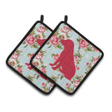 Caroline'S Treasures Boykin Spaniel Shabby Chic Blue Roses Pair Of Pot Holders Bb1070-Rs-Bu-Pthd, 7.5Hx7.5W, Multicolor