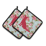 Caroline'S Treasures Cat Shabby Chic Blue Roses Pair Of Pot Holders Bb1071-Rs-Bu-Pthd, 7.5Hx7.5W, Multicolor