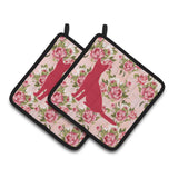 Caroline'S Treasures Cat Shabby Chic Pink Roses Pair Of Pot Holders Bb1071-Rs-Pk-Pthd, 7.5Hx7.5W, Multicolor