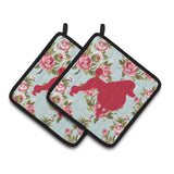 Caroline'S Treasures Poodle Shabby Chic Blue Roses Pair Of Pot Holders Bb1072-Rs-Bu-Pthd, 7.5Hx7.5W, Multicolor