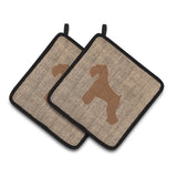 Caroline'S Treasures Schnauzer Faux Burlap & Brown Pair Of Pot Holders Bb1073-Bl-Bn-Pthd, 7.5Hx7.5W, Multicolor