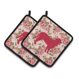 Caroline'S Treasures Curly Coated Retriever Shabby Chic Pink Roses Pair Of Pot Holders Bb1074-Rs-Pk-Pthd, 7.5Hx7.5W, Multicolo