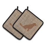 Caroline'S Treasures Labrador Faux Burlap & Brown Pair Of Pot Holders Bb1076-Bl-Bn-Pthd, 7.5Hx7.5W, Multicolor