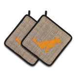 Caroline'S Treasures Labrador Faux Burlap & Orange Pair Of Pot Holders Bb1076-Bl-Or-Pthd, 7.5Hx7.5W, Multicolor