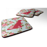 Caroline'S Treasures Bb1076-Rs-Bu-Fc Labrador Shabby Chic Blue Roses Foam Coasters (Set Of 4), 3.5 H X 3.5 W, Multicol