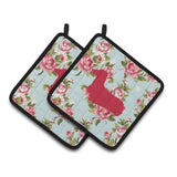 Caroline'S Treasures Dachshund Shabby Chic Blue Roses Pair Of Pot Holders Bb1078-Rs-Bu-Pthd, 7.5Hx7.5W, Multicolor