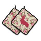 Caroline'S Treasures Dachshund Shabby Chic Yellow Roses Pair Of Pot Holders Bb1078-Rs-Yw-Pthd, 7.5Hx7.5W, Multicolor