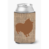 Sheltie Burlap And Brown Can Or Bottle Beverage Insulator Hugger