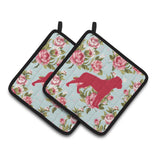 Caroline'S Treasures Bb1083-Rs-Bu-Pthd Rottweiler Shabby Chic Blue Roses Pot Holders (1 Pair), 7.5 X 7.5, Multicolor