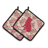 Caroline'S Treasures Pug Shabby Chic Pink Roses Pair Of Pot Holders Bb1084-Rs-Pk-Pthd, 7.5Hx7.5W, Multicolor