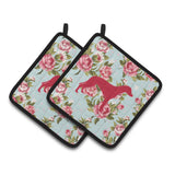 Caroline'S Treasures Greyhound Shabby Chic Blue Roses Pair Of Pot Holders Bb1086-Rs-Bu-Pthd, 7.5Hx7.5W, Multicolor