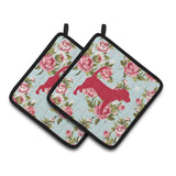 Caroline'S Treasures Beagle Shabby Chic Blue Roses Pair Of Pot Holders Bb1087-Rs-Bu-Pthd, 7.5Hx7.5W, Multicolor