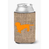 Dachshund Burlap And Orange Can Or Bottle Beverage Insulator Hugger Bb1088