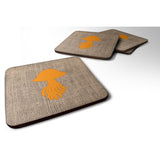 Caroline'S Treasures Bb1089-Bl-Or-Fc Jellyfish Burlap And Orange Foam Coasters (Set Of 4), 3.5 H X 3.5 W, Multicolor