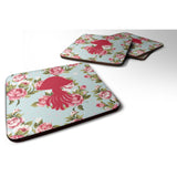 Caroline'S Treasures Bb1089-Rs-Bu-Fc Jellyfish Shabby Chic Blue Roses Foam Coasters (Set Of 4), 3.5 H X 3.5 W, Multico