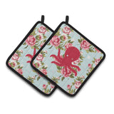 Caroline'S Treasures Octopus Shabby Chic Blue Roses Pair Of Pot Holders Bb1090-Rs-Bu-Pthd, 7.5Hx7.5W, Multicolor