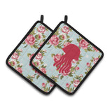 Caroline'S Treasures Jellyfish Shabby Chic Blue Roses Pair Of Pot Holders Bb1091-Rs-Bu-Pthd, 7.5Hx7.5W, Multicolor