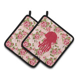 Caroline'S Treasures Jellyfish Shabby Chic Pink Roses Pair Of Pot Holders Bb1091-Rs-Pk-Pthd, 7.5Hx7.5W, Multicolor