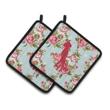 Caroline'S Treasures Squid Shabby Chic Blue Roses Pair Of Pot Holders Bb1096-Rs-Bu-Pthd, 7.5Hx7.5W, Multicolor