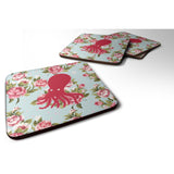 Caroline'S Treasures Bb1098-Rs-Bu-Fc Octopus Shabby Chic Blue Roses Foam Coasters (Set Of 4), 3.5 H X 3.5 W, Multicolo