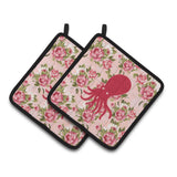 Caroline'S Treasures Bb1098-Rs-Pk-Pthd Octopus Shabby Chic Pink Roses Pot Holders (1 Pair), 7.5 X 7.5, Multicolor