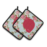 Caroline'S Treasures Shell Shabby Chic Blue Roses Pair Of Pot Holders Bb1099-Rs-Bu-Pthd, 7.5Hx7.5W, Multicolor