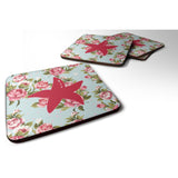 Caroline'S Treasures Bb1100-Rs-Bu-Fc Starfish Shabby Chic Blue Roses Foam Coasters (Set Of 4), 3.5 H X 3.5 W, Multicol