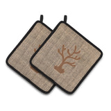 Caroline'S Treasures Coral Faux Burlap & Brown Pair Of Pot Holders Bb1101-Bl-Bn-Pthd, 7.5Hx7.5W, Multicolor