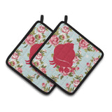 Caroline'S Treasures Hermit Crab Shabby Chic Blue Roses Pair Of Pot Holders Bb1102-Rs-Bu-Pthd, 7.5Hx7.5W, Multicolor