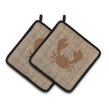 Caroline'S Treasures Crab Faux Burlap & Brown Pair Of Pot Holders Bb1104-Bl-Bn-Pthd, 7.5Hx7.5W, Multicolor