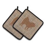 Caroline'S Treasures Chow Faux Burlap & Brown Pair Of Pot Holders Bb1106-Bl-Bn-Pthd, 7.5Hx7.5W, Multicolor