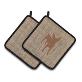 Caroline'S Treasures Chihuahua Faux Burlap & Brown Pair Of Pot Holders Bb1108-Bl-Bn-Pthd, 7.5Hx7.5W, Multicolor