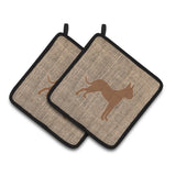 Caroline'S Treasures Boxer Faux Burlap & Brown Pair Of Pot Holders Bb1109-Bl-Bn-Pthd, 7.5Hx7.5W, Multicolor