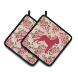 Caroline'S Treasures Boxer Shabby Chic Pink Roses Pair Of Pot Holders Bb1109-Rs-Pk-Pthd, 7.5Hx7.5W, Multicolor