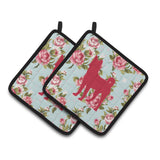 Caroline'S Treasures Basenji Shabby Chic Blue Roses Pair Of Pot Holders Bb1110-Rs-Bu-Pthd, 7.5Hx7.5W, Multicolor