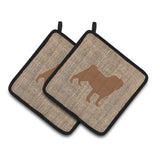 Caroline'S Treasures Pug Faux Burlap & Brown Pair Of Pot Holders Bb1112-Bl-Bn-Pthd, 7.5Hx7.5W, Multicolor